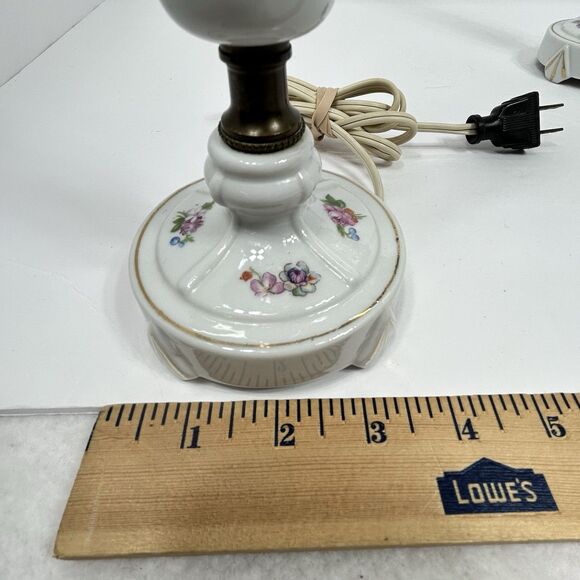 Porcelain Floral Lamps Table Cottagecore Boudoir 12" White Gold Trim Pair 50s? - Picture 15 of 16
